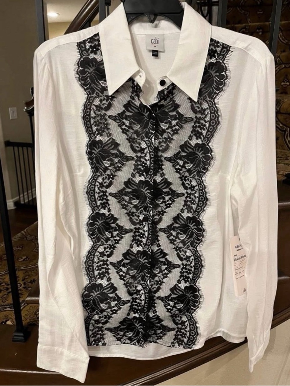 cabi #4918 Dolce Blouse. NWT. Size Medium. 89% Rayon, 11% nylon, lace 100% nylon